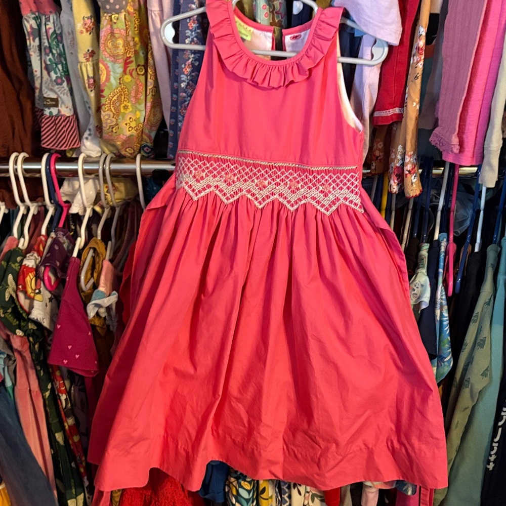 Smocked Pink Sleeveless Kids Dress